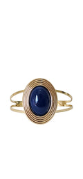 Bracelete Dourado Aberto com Medalhão Oval e Resina Azul