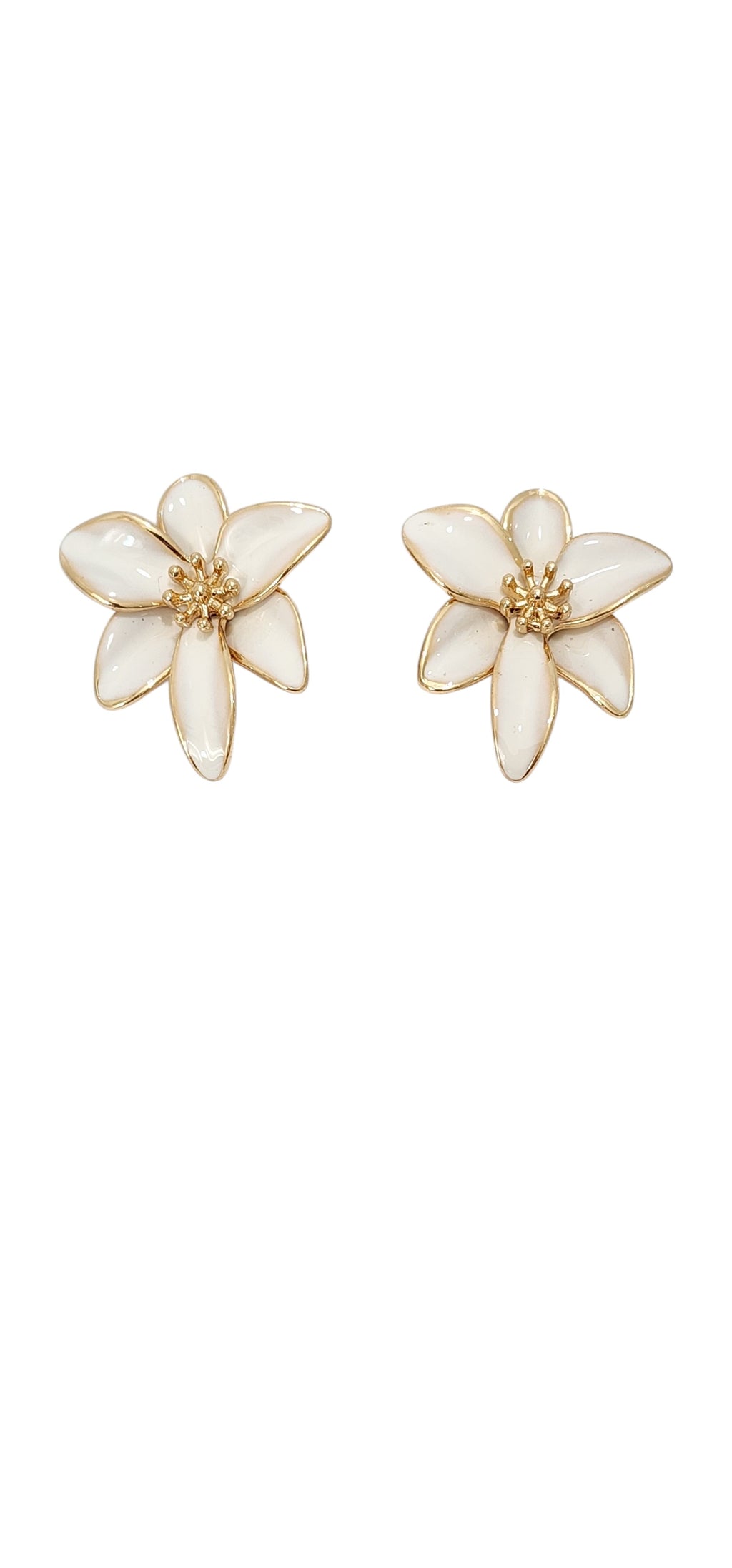 Brincos Florais Esmaltados Off-White com Dourado