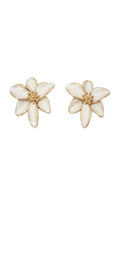 Brincos Florais Esmaltados Off-White com Dourado