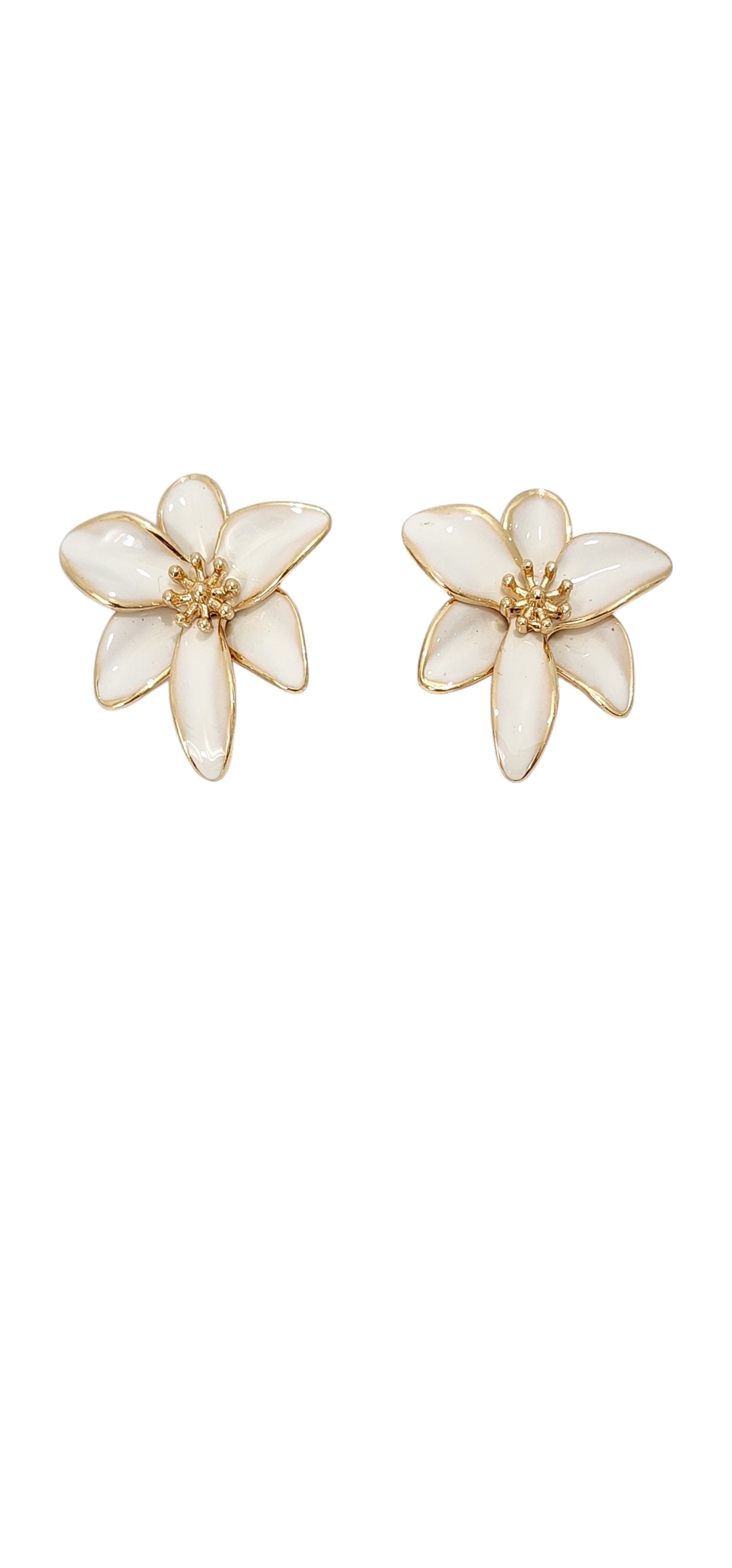 Brincos Florais Esmaltados Off-White com Dourado