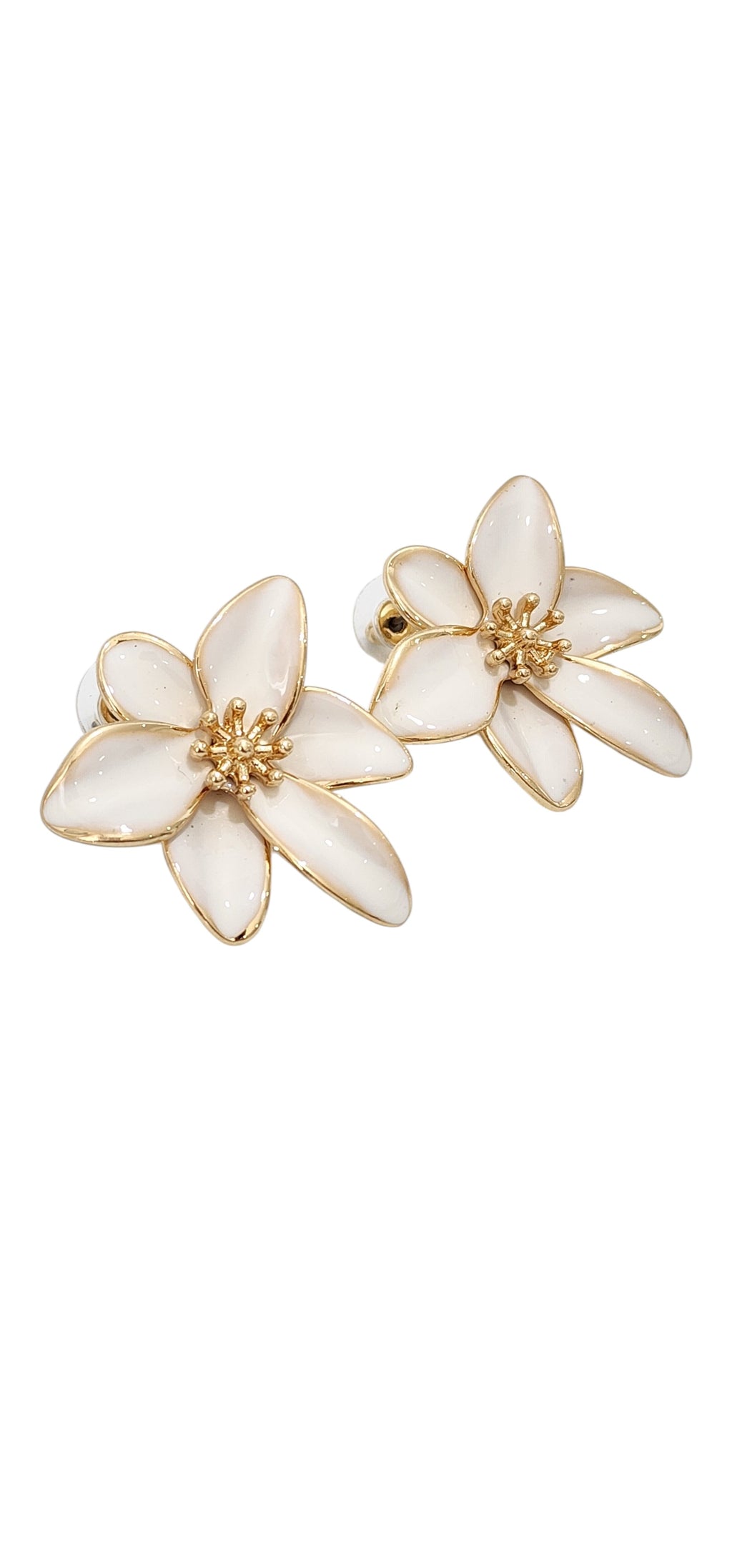 Brincos Florais Esmaltados Off-White com Dourado