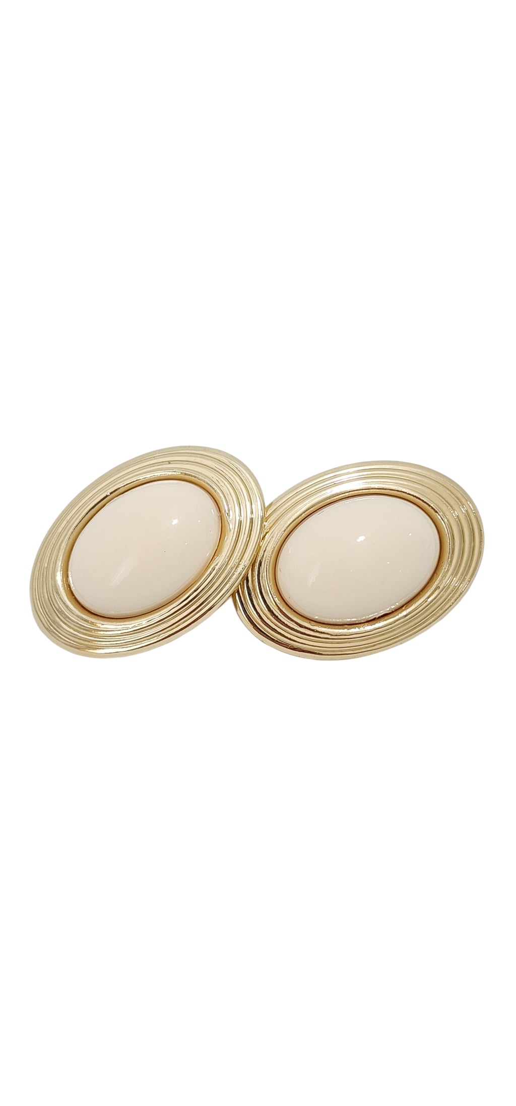 Brincos Ovais Dourados com Resina Off-White