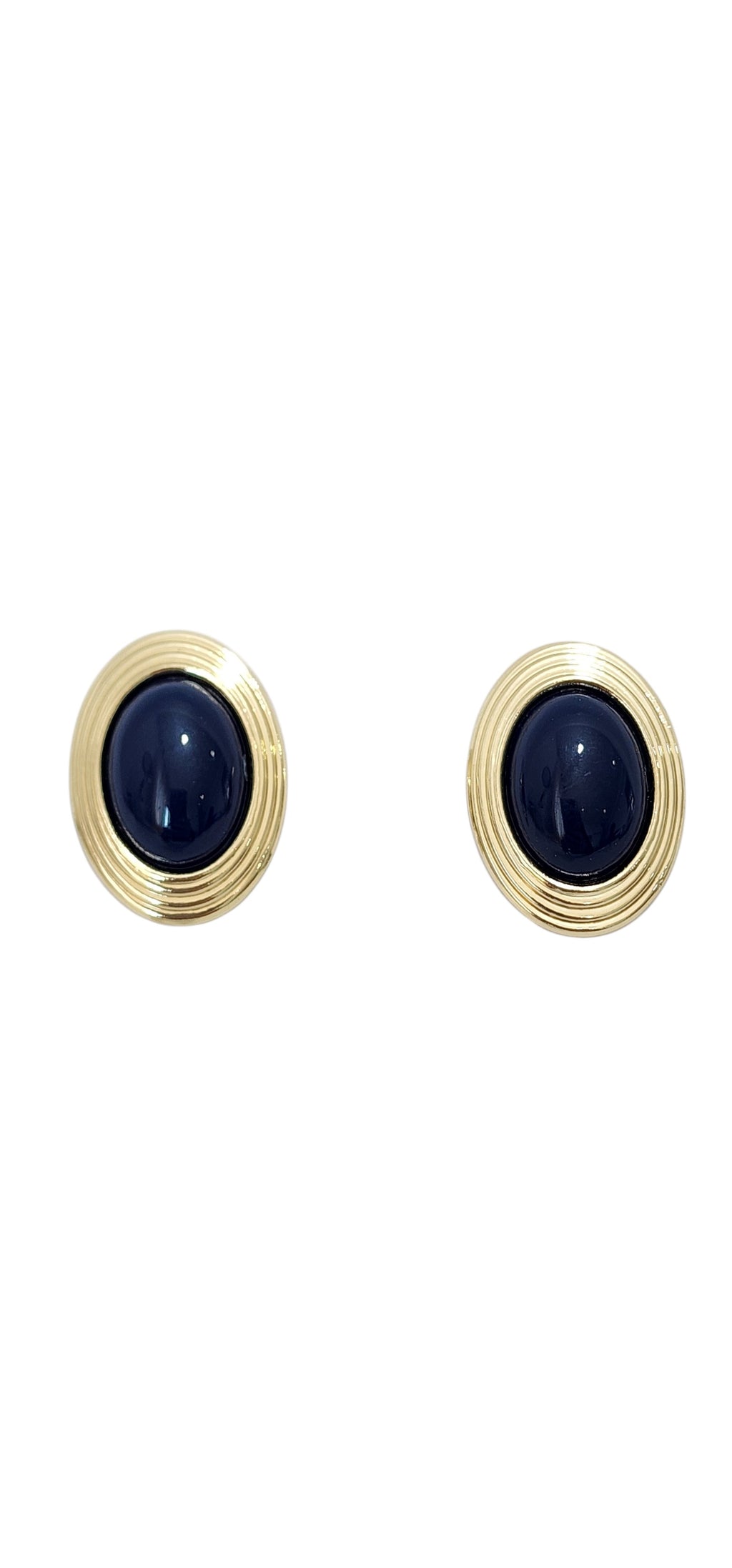 Brincos Ovais Dourados com Resina Azul Marinho