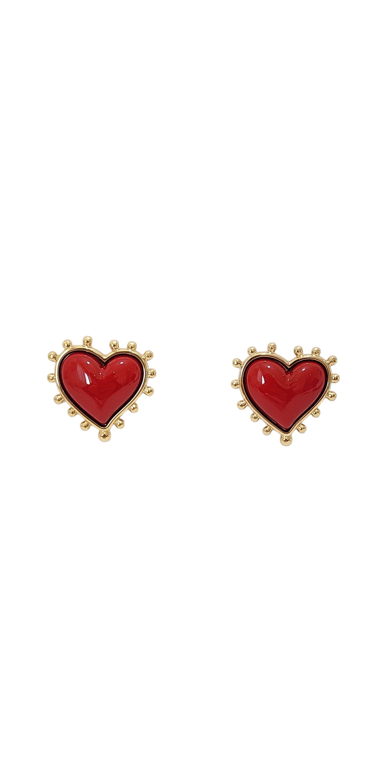 Brincos de Coração com Resina Vermelho e Metal Dourado