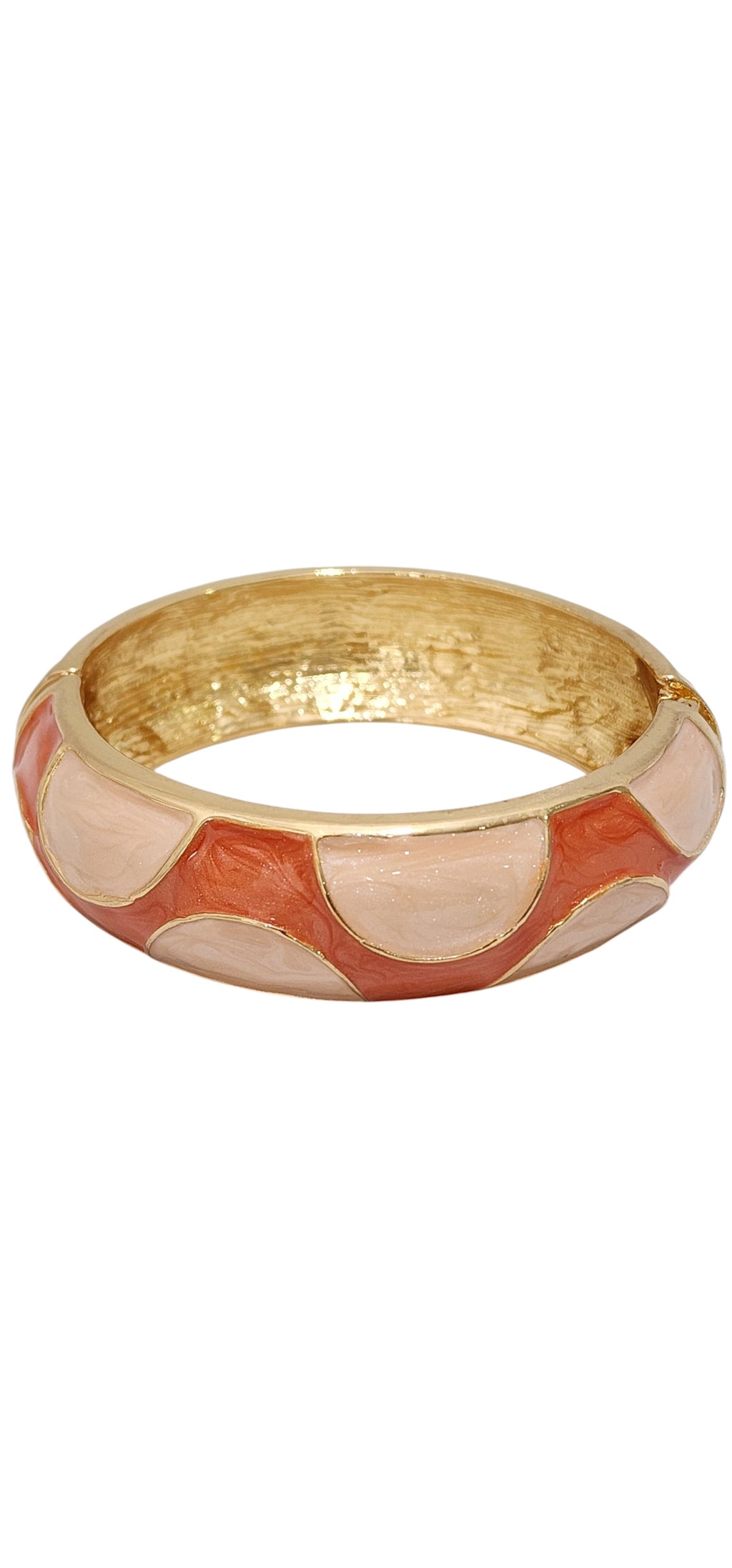 Bracelete Rígido Esmaltado Bege e Terracota com Dourado