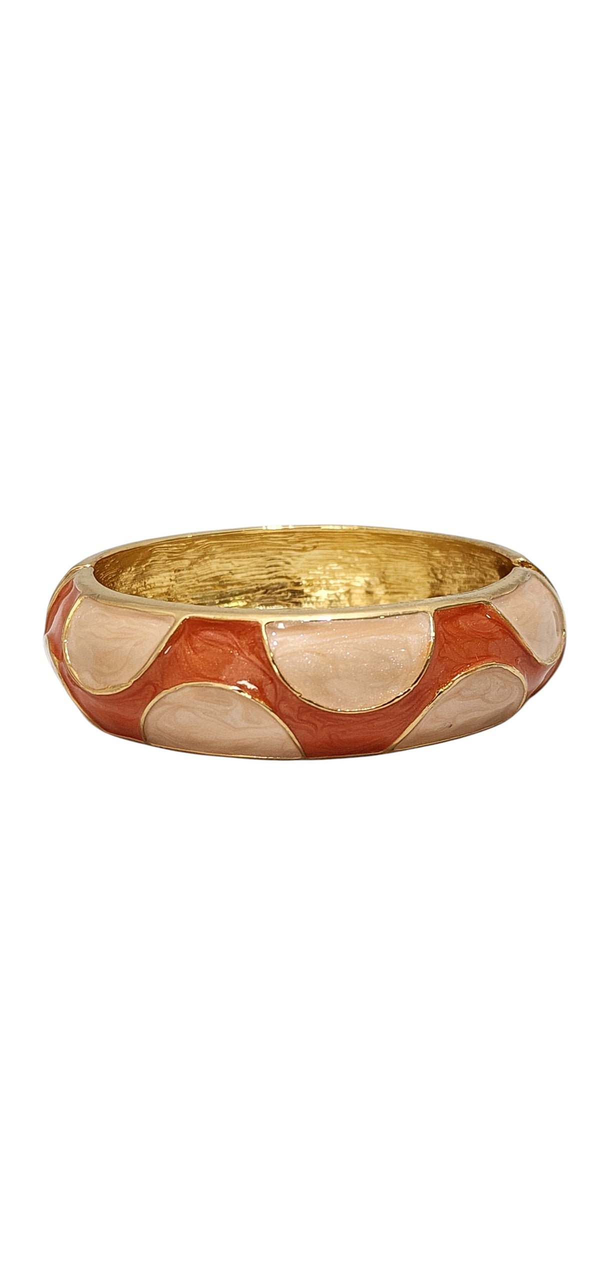 Bracelete Rígido Esmaltado Bege e Terracota com Dourado