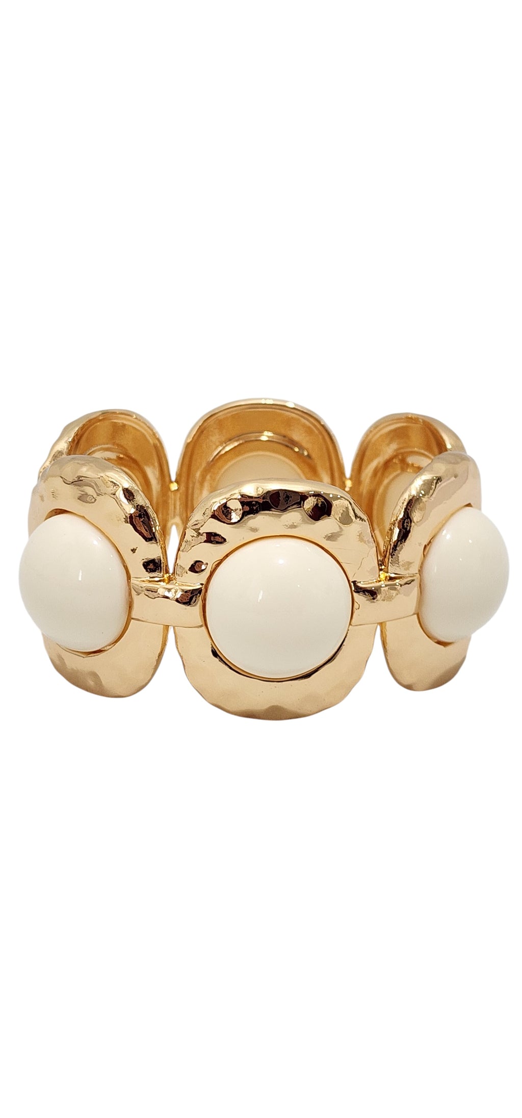 Pulseira Articulada em Metal Martelado com Resina Off-White