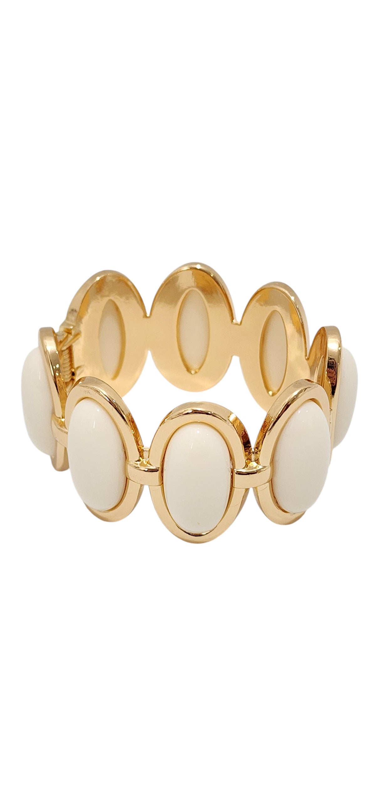 Pulseira Articulada com Elos Ovais de Resina e Metal Dourado