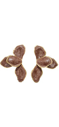 Brincos de Pétalas de Resina Marrom com Borda Dourada