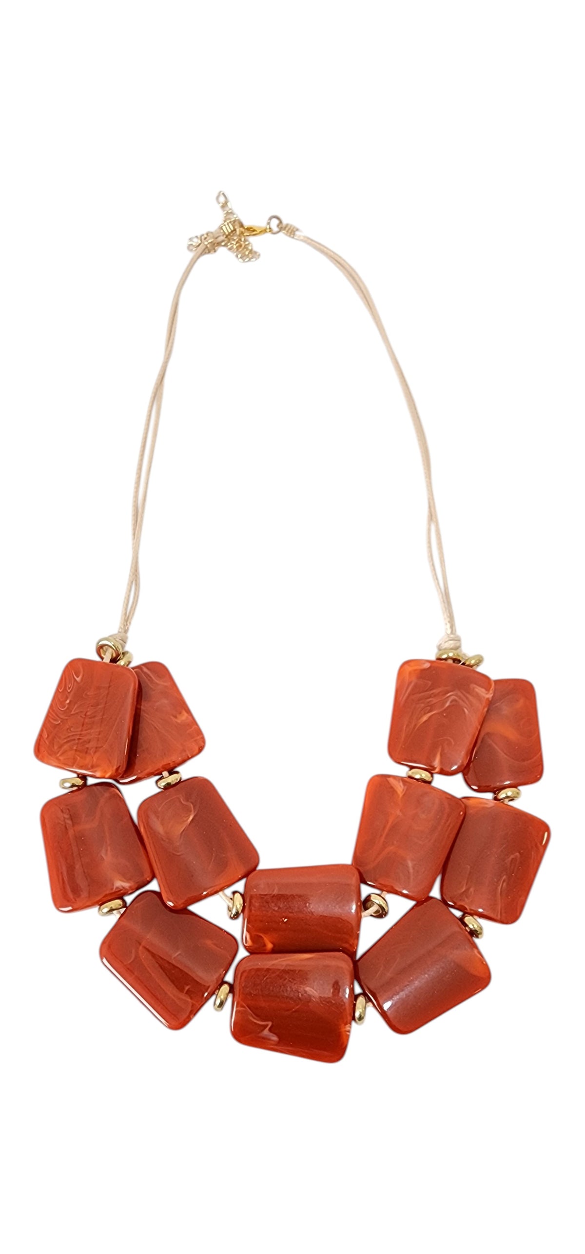 Colar Duplo em Cordão com Placas de Resina Terracota