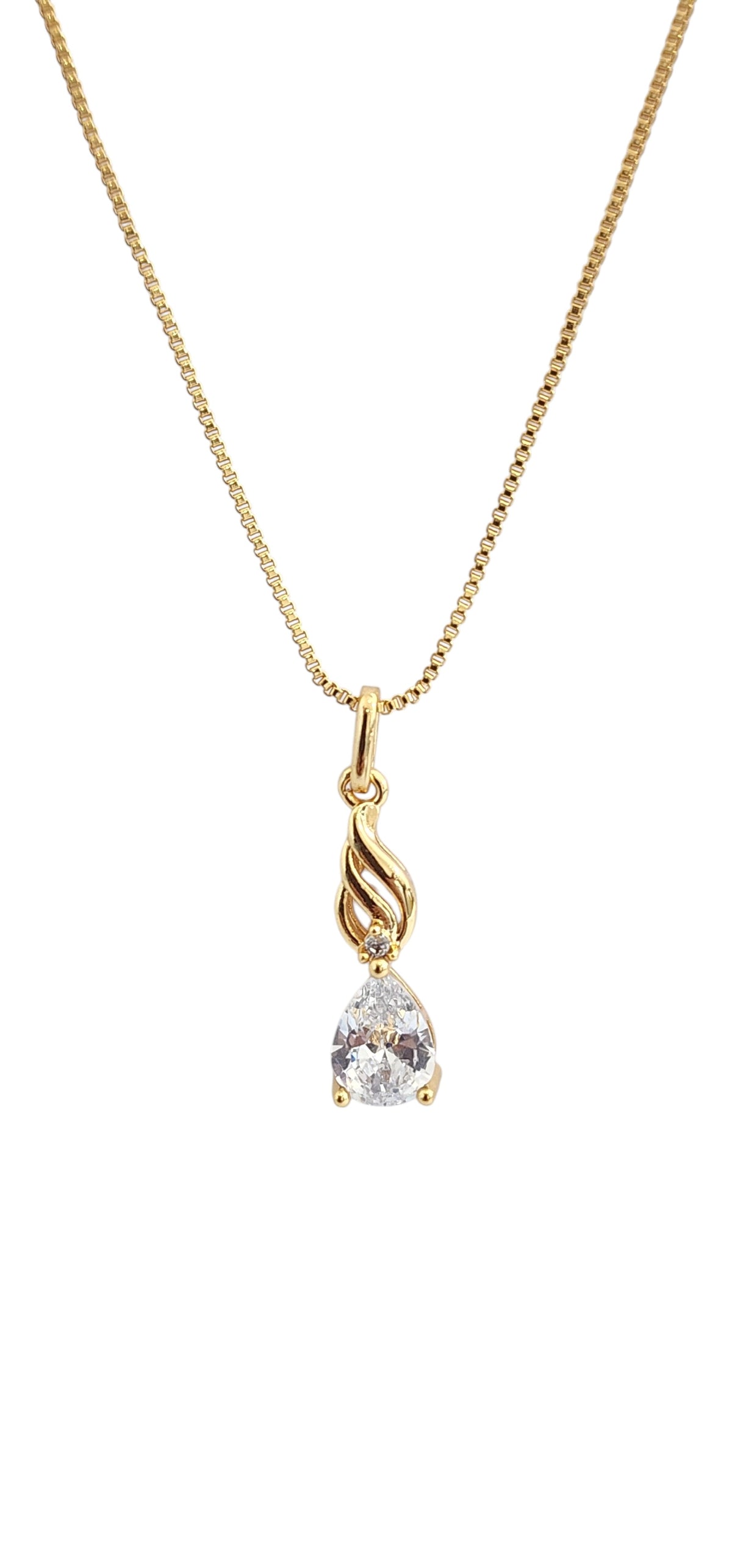 Colar Dourado com Pingente Gota em Zircônia Cristal