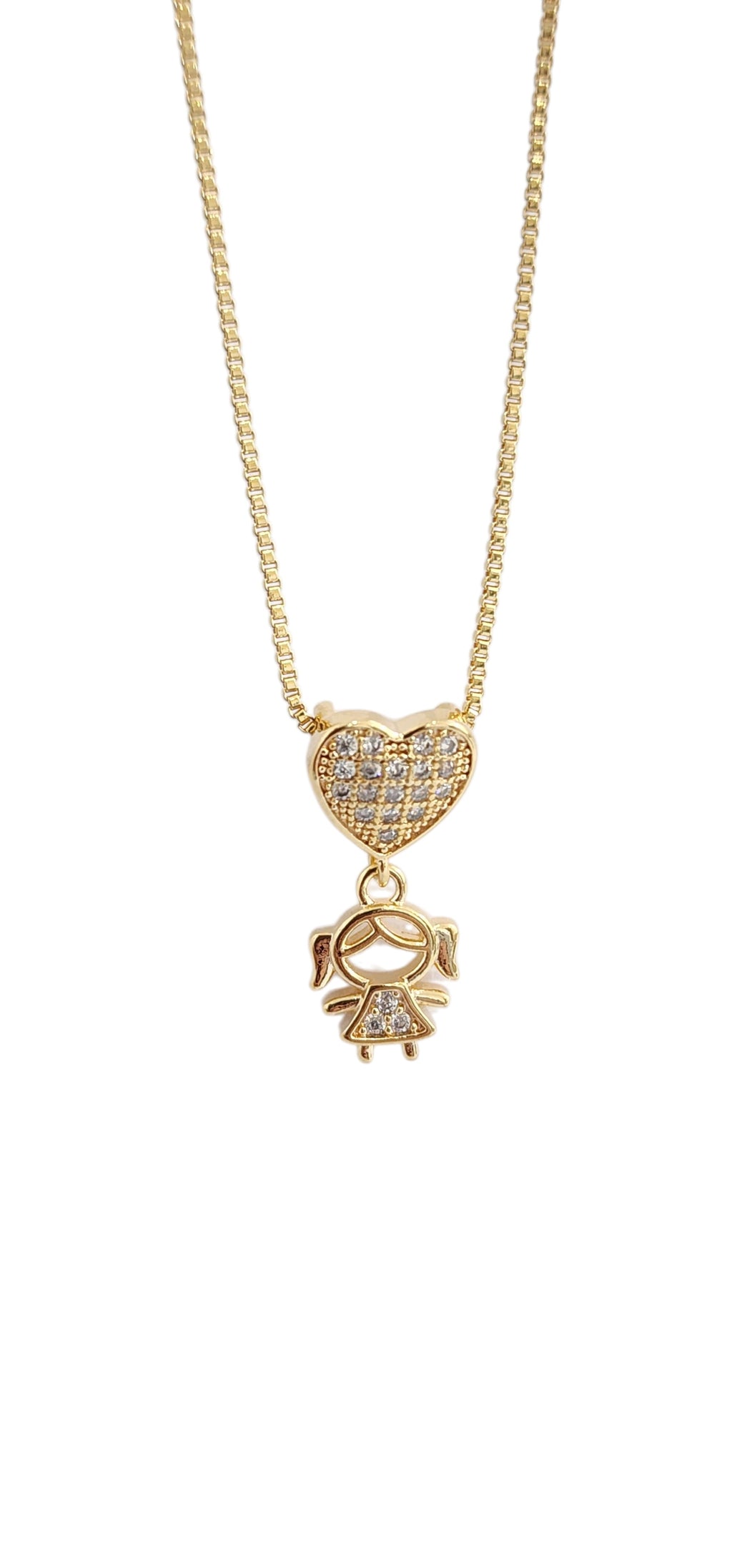 Colar Dourado com Pendente de Coração e Menina