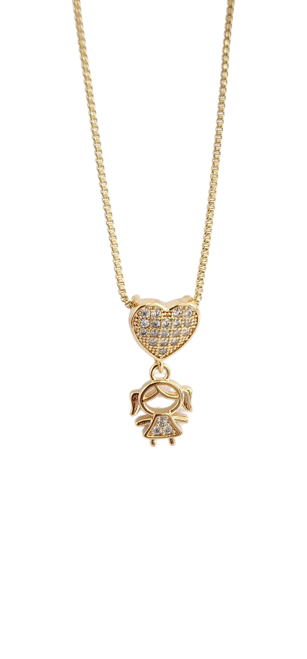 Colar Dourado com Pendente de Coração e Menina