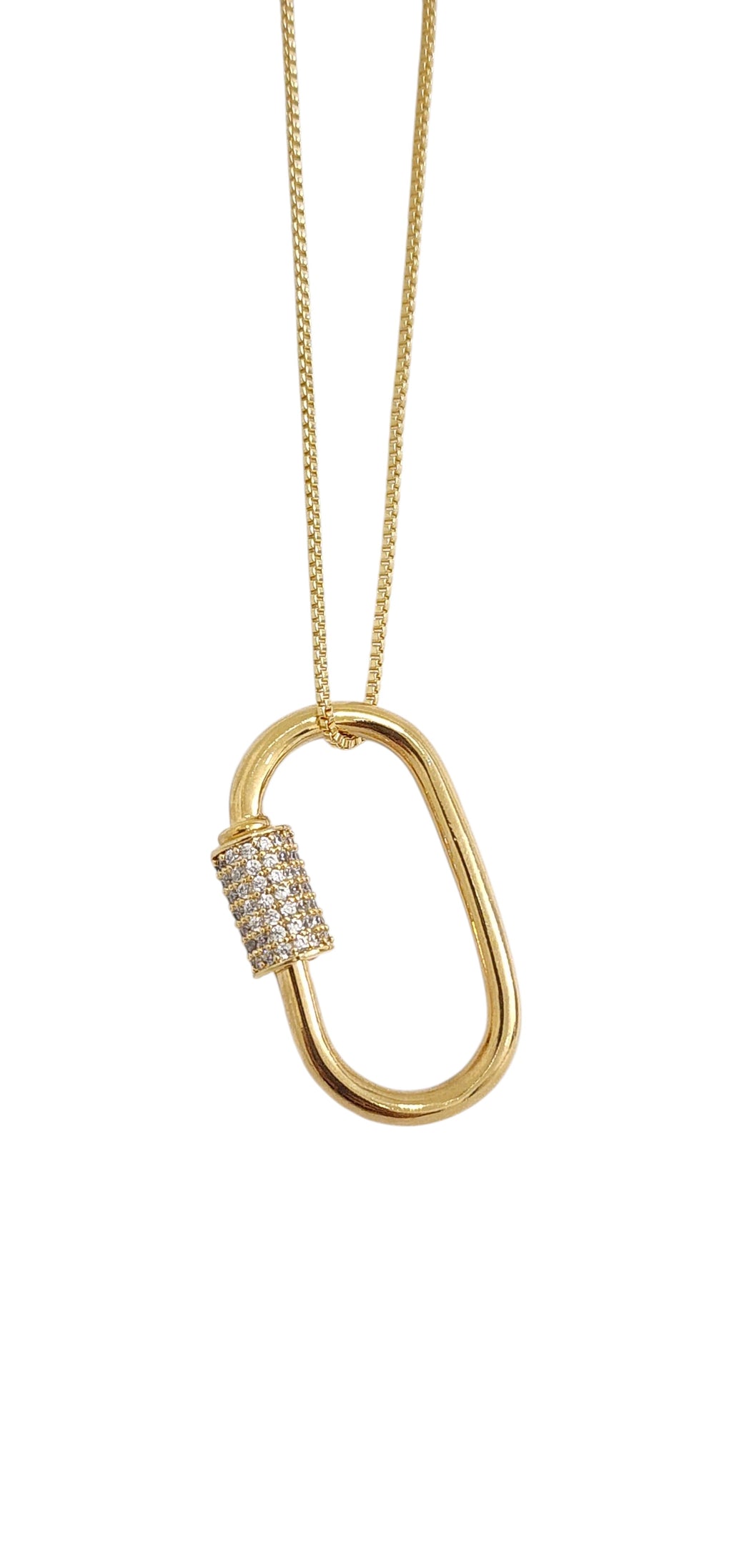 Colar Dourado com Pendente de Mosquetão Oval e Zircônias