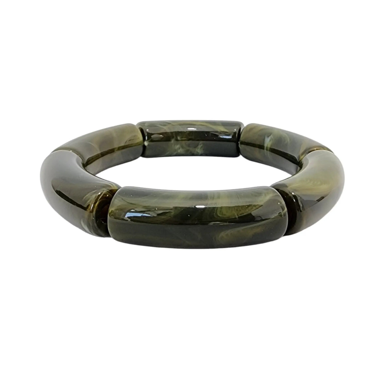 Pulseira em Resina Verde Oliva Marmorizada