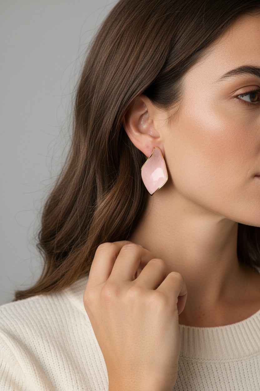 Brincos Ondulados em Resina Rosé e Dourado